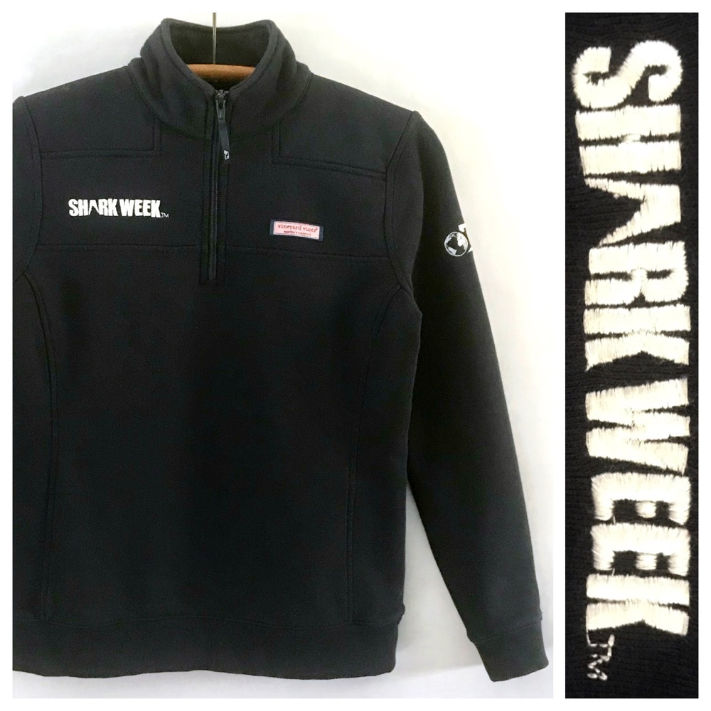 Vineyard Vines Shark Week Navy Shep 1/4 Zip Pullover Shirt Top